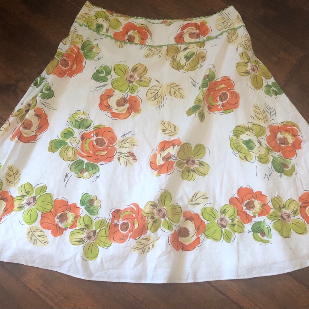 Liz Claiborne skirt 12 A line Cottagecore Rick rack Linen cotton blend EUC
